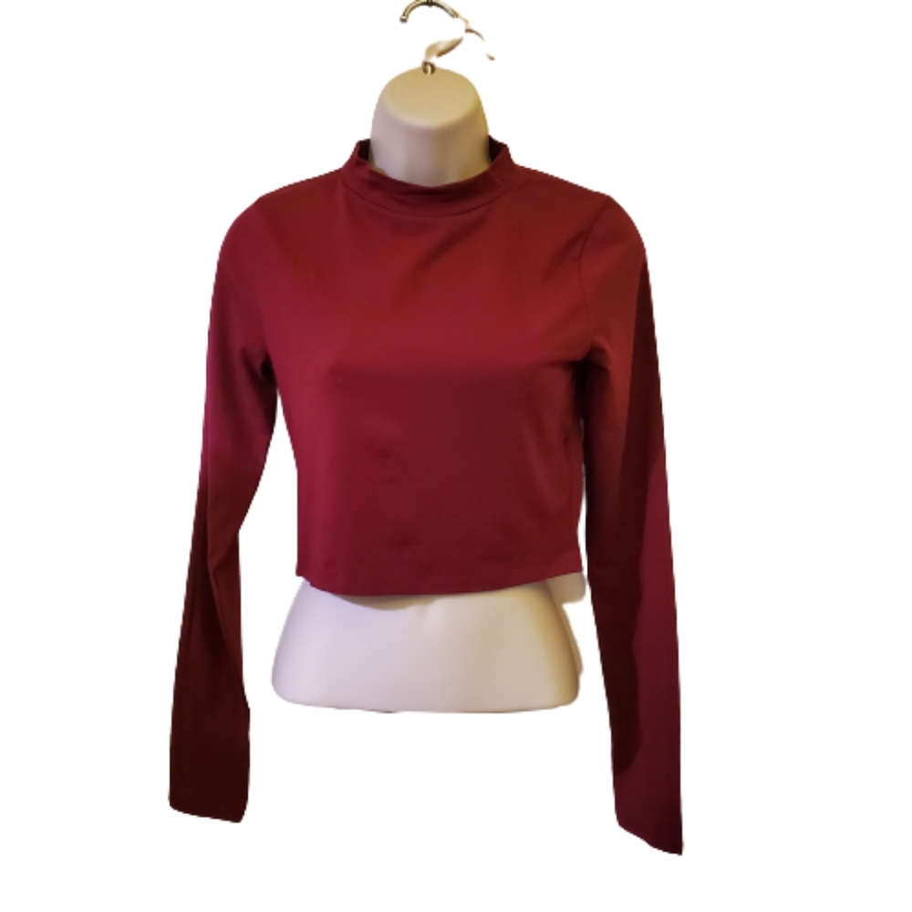Fashion Nova Melanie Long Sleeve Crop Top, Wine Color, Size Medium